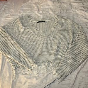 Zaful gray distressed cropped sweater